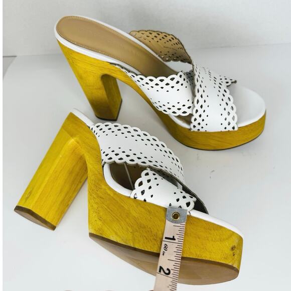Veronica Beard White Gaynor Clog Sandal Block Heel Crisscross lasercut Strap 9.5 - Picture 5 of 10